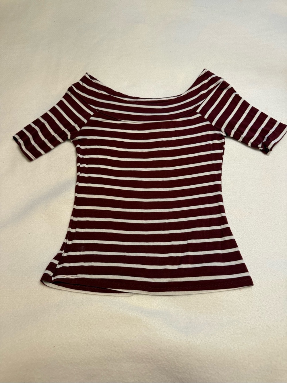 Wet Seal Burgundy and White Striped Off-Shoulder Tunic Top